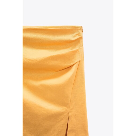 Yellow Zara Linen Blend Ruched Midi Skirt (NWT) - Picture 6 of 7
